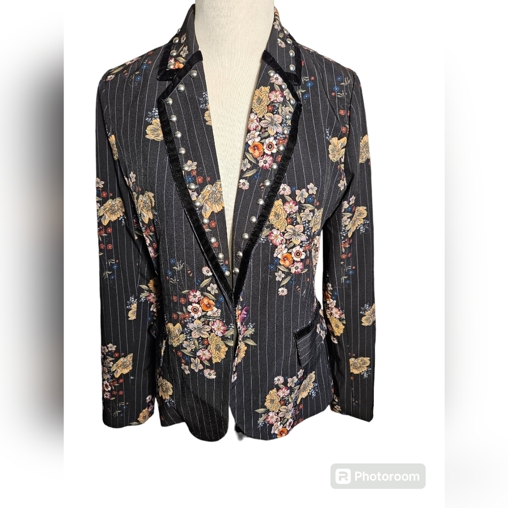 XOXO Black Floral Blazer with Studded Details